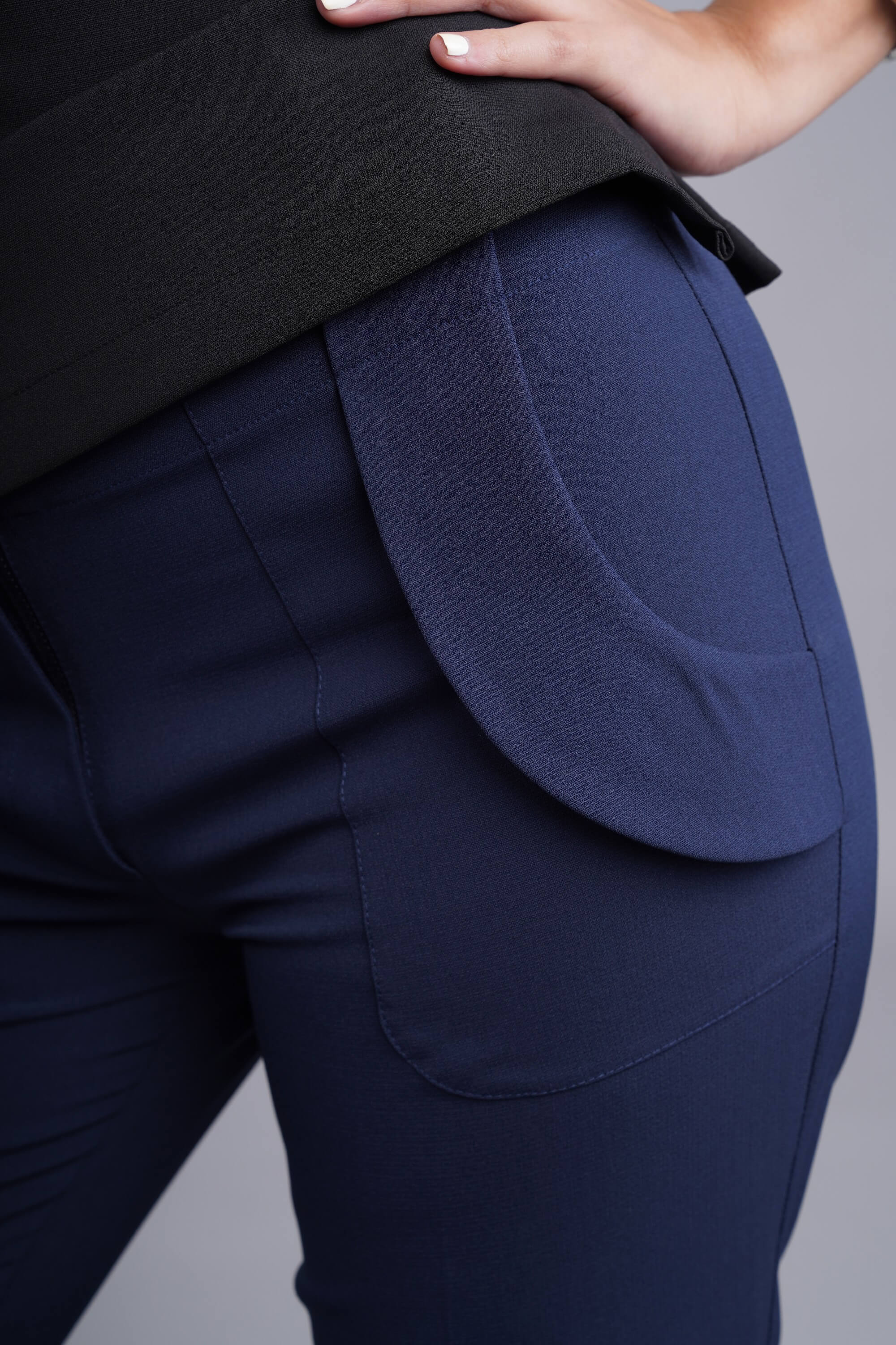 Beauly Slim Fit Trousers With Flap Pockets-Navy - The Modernest