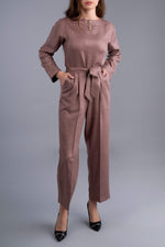Inverness Jumpsuit Round Neck with Pendant-Brown - The Modernest