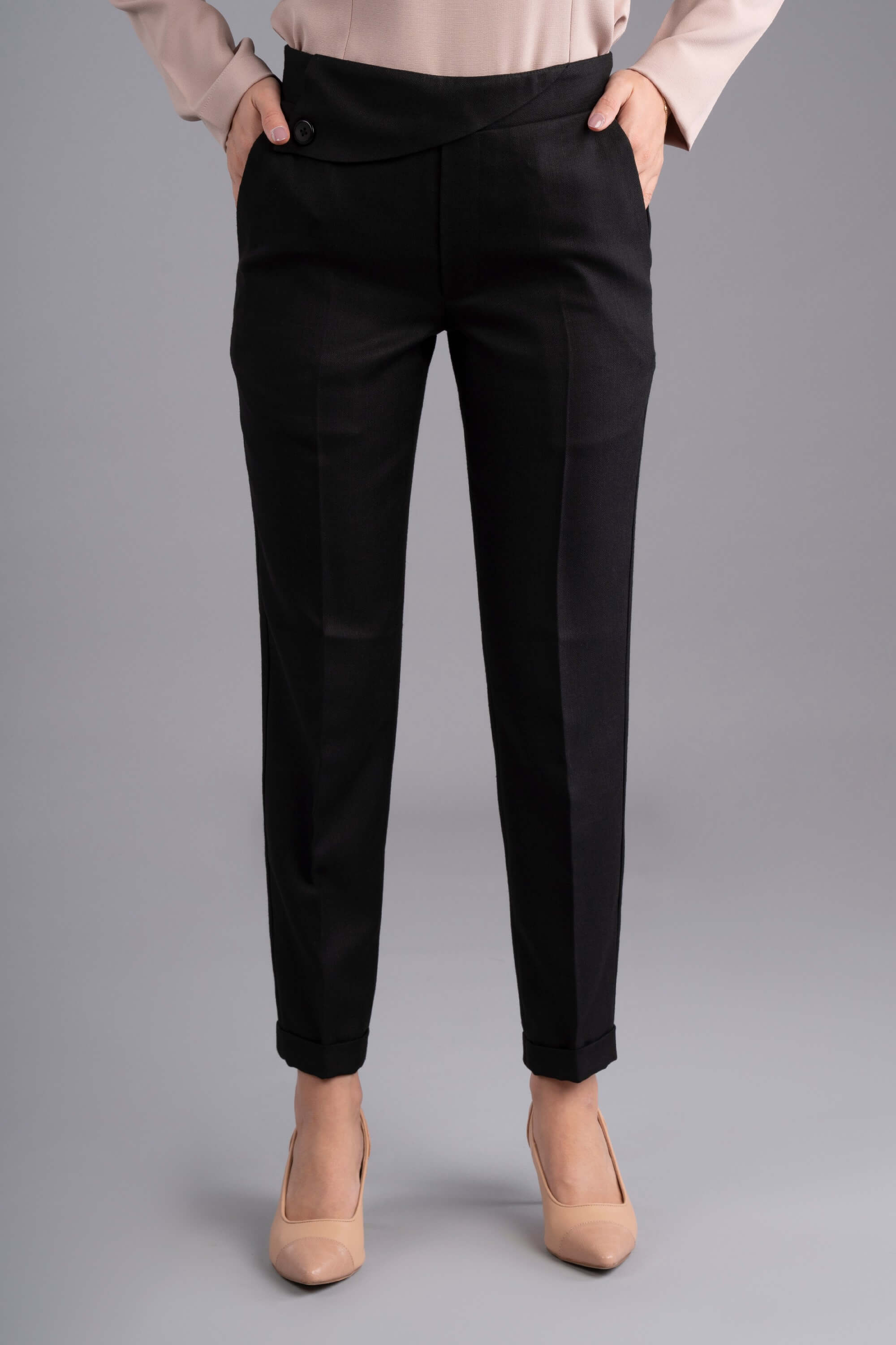 Tbilisi Straight Leg Trousers with Lapel-Black - The Modernest