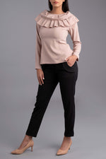 Ihlara Long Sleeve Blouse with Frill Collar-Beige - The Modernest