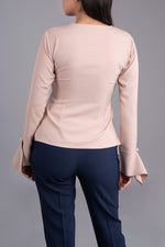 Casela Long Sleeve Blouse Slitted Cuff with Pearl Button-Beige - The Modernest